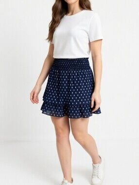 Abercrombie & Fitch Navy and White Pattern Smocked Waist Tiered Mini Skirt M